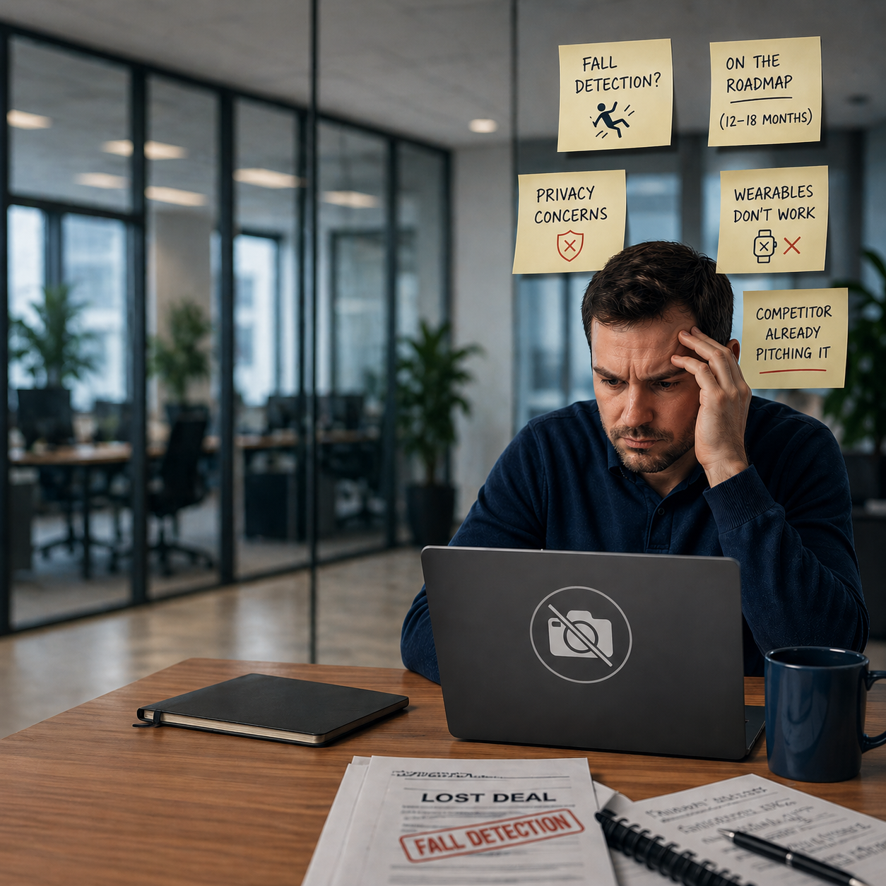 Senior care platform dashboard showing missing fall detection capability.